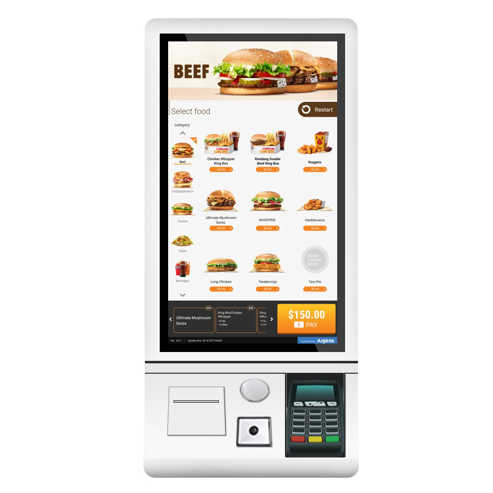 Wall-mounted Smart Touchscreen Auto Self Payment Kiosk